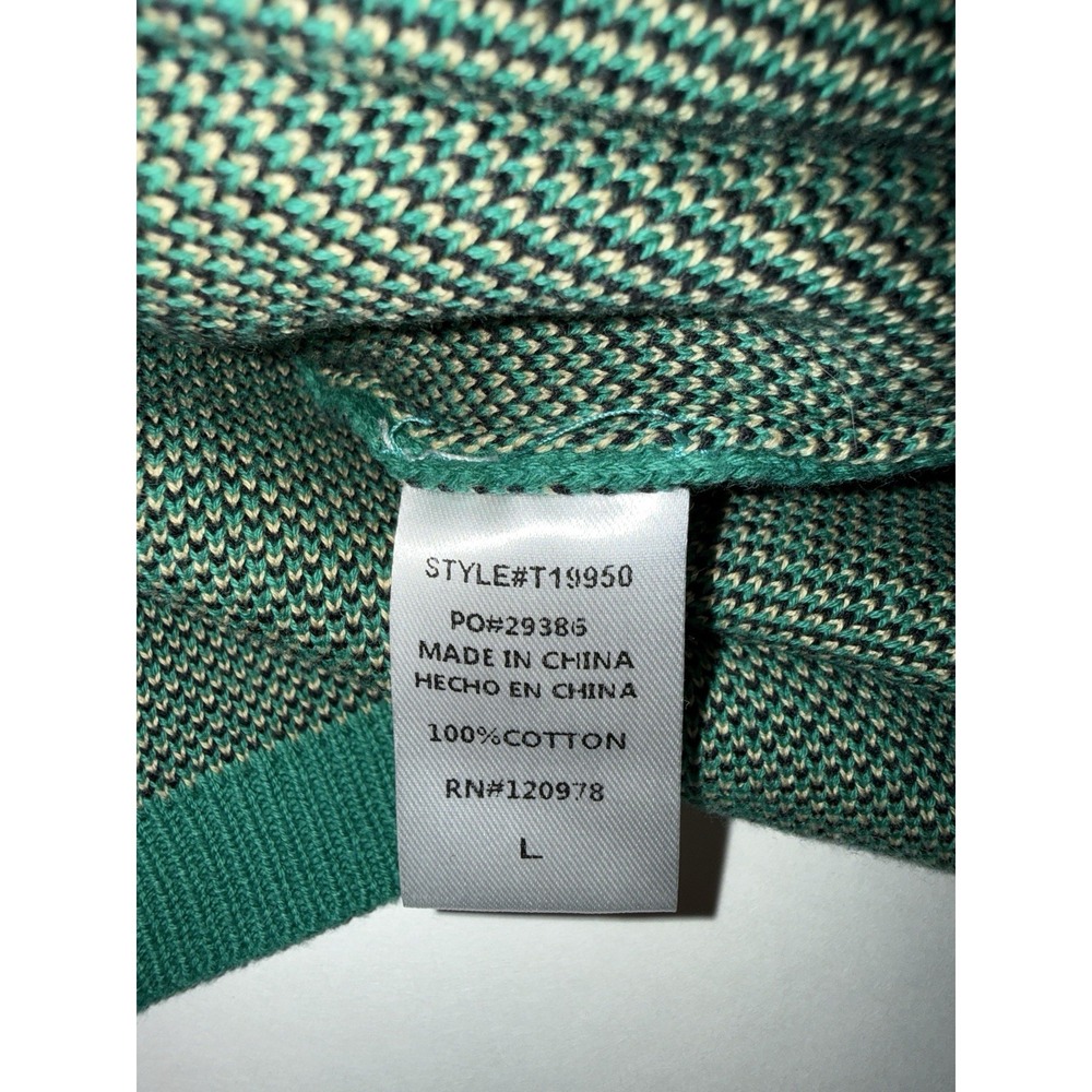 Entro Green Cheetah Ruffle Sleeve Sweater Top Knit Crewneck Size L 100% Cotton - Picture 4 of 7